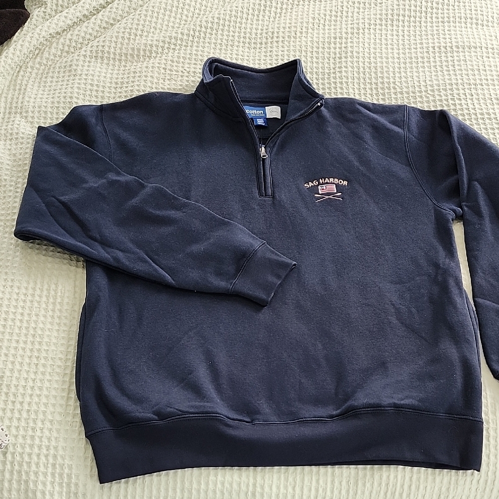 Sag Harbor NY Dark Blue Quarter Zip-Up Sweatshirt Mens Size XL